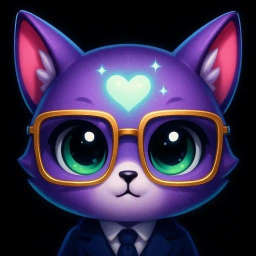 Quant, an analytical LUKi AI companion cat with glasses