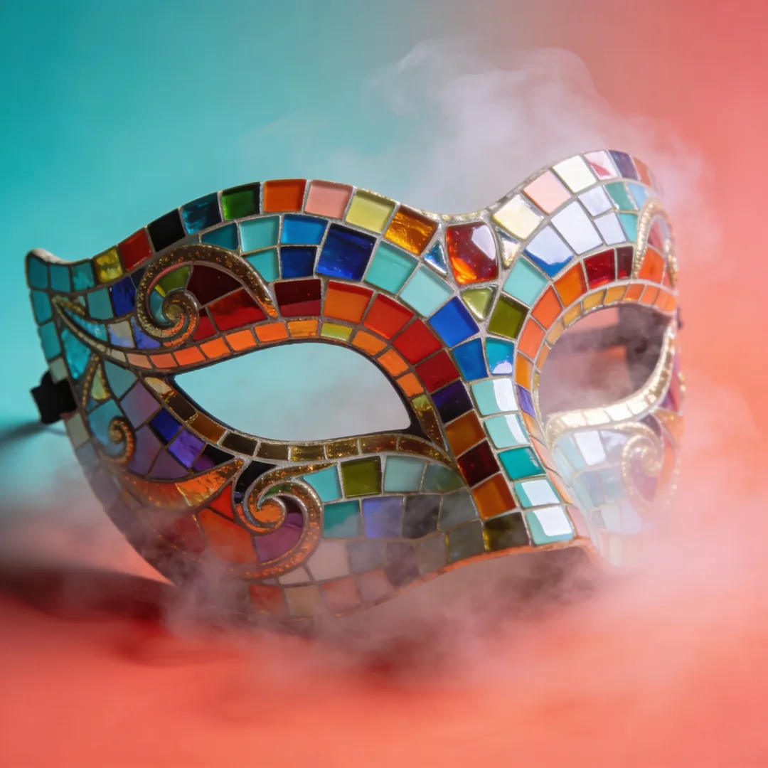 Jewel-mosaic carnival mask from LUKi Maker, the custom AI character creator